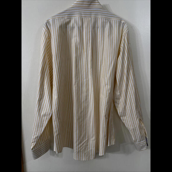Brooks Brothers Button Down Shirt Mens XL Non Iron Supima Cotton Logo Yellow - Picture 7 of 8